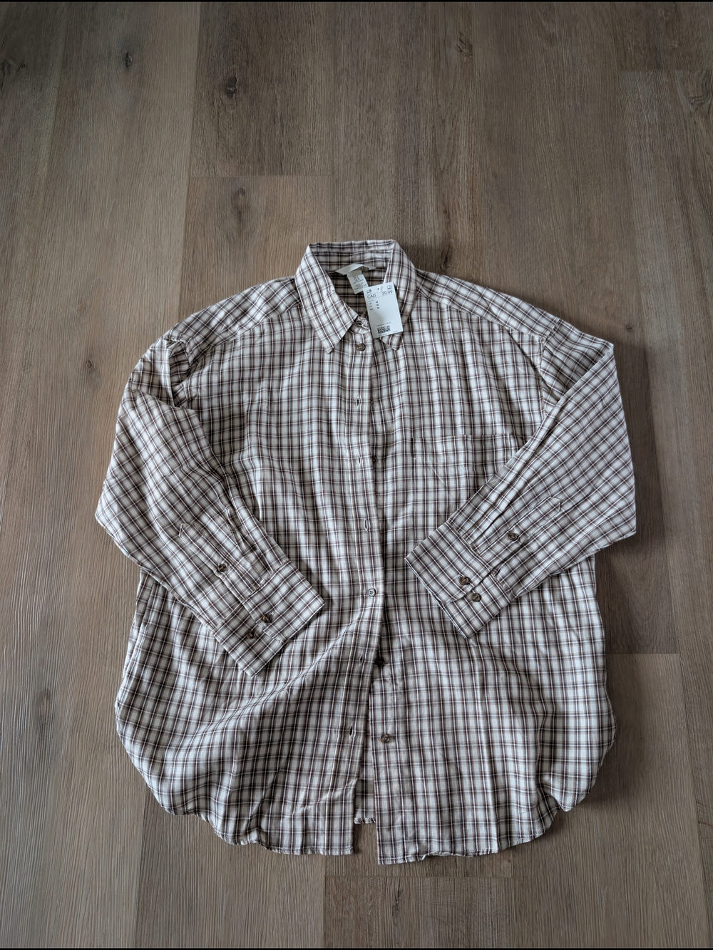 Ladies Brown & Cream Plaid Button Down
